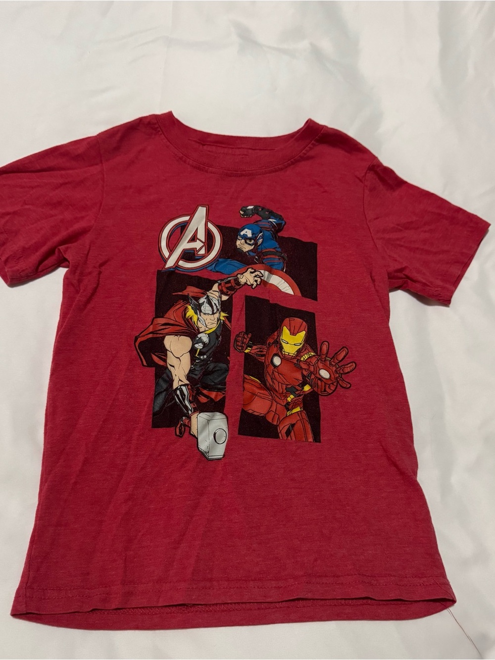 Marvel Avengers Boys Red Graphic T-Shirt Captain America Iron Man Thor Size 7
